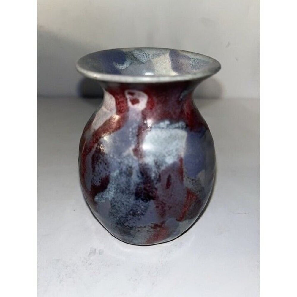 Vintage 1997 Buie Pottery Vase Hand Made 4 Inch Gray Blue  Gatlinburg Tennessee